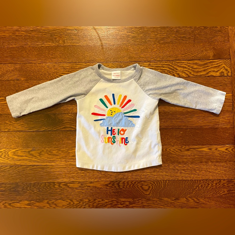 Hanna Andersson Hello Sunshine Appliqué Long Sleeve Baseball Tee Shirt Size 2T